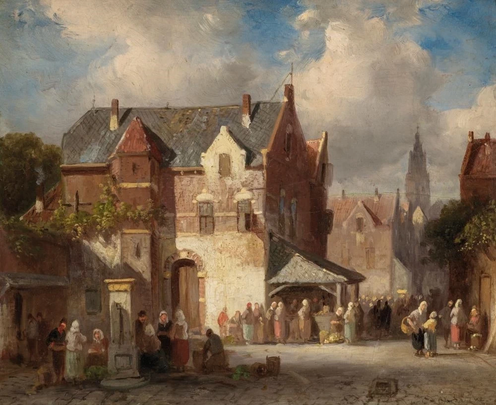 Charles Leickert - Una strada trafficata in un giorno di mercato